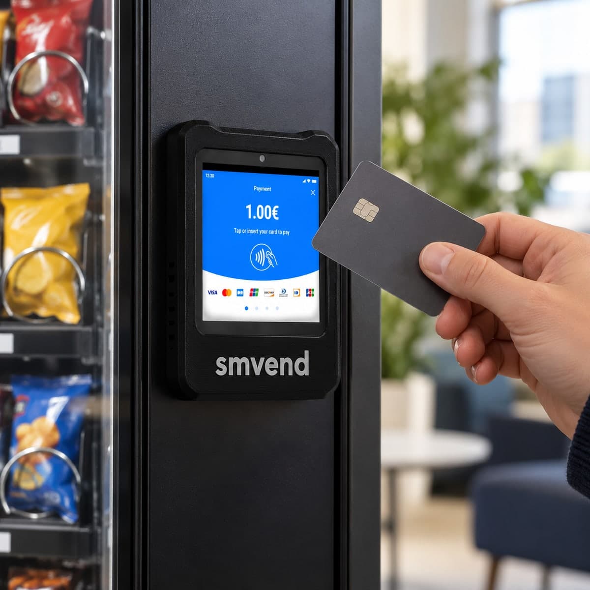 Terminal SmVend numa máquina de vending, a pagar com cartão